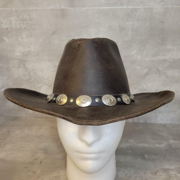 Henschel Hat Cowboy Leather Concho Band Mens Large Brown Western Outback USA - Picture 1 of 11